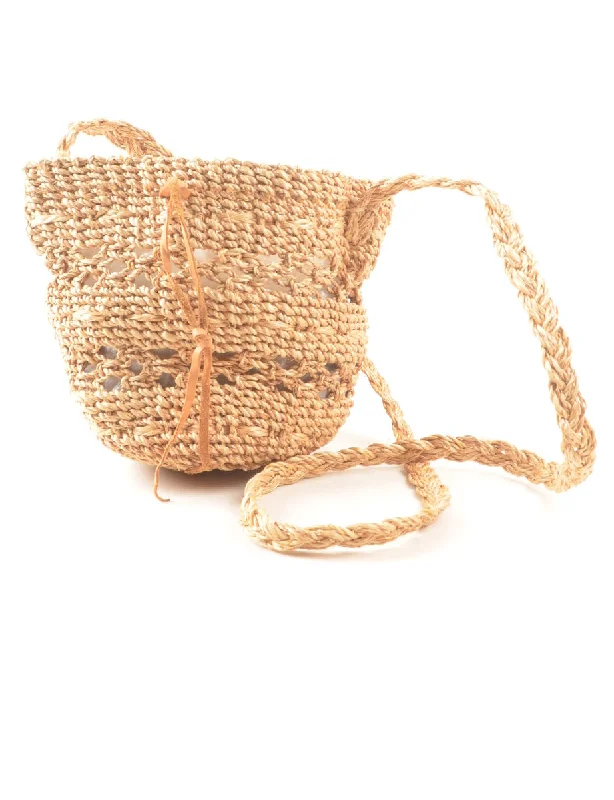 Straw Leather Trim Basket Bag - S