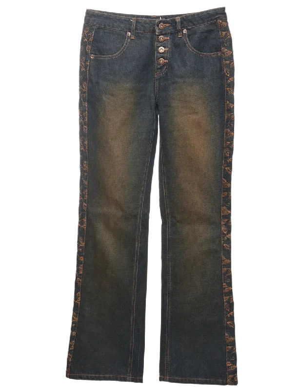 Stretchy Embroidered Bootcut Jeans - W30 L33