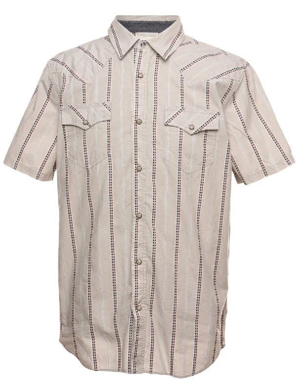 Striped Beige Western Shirt - M