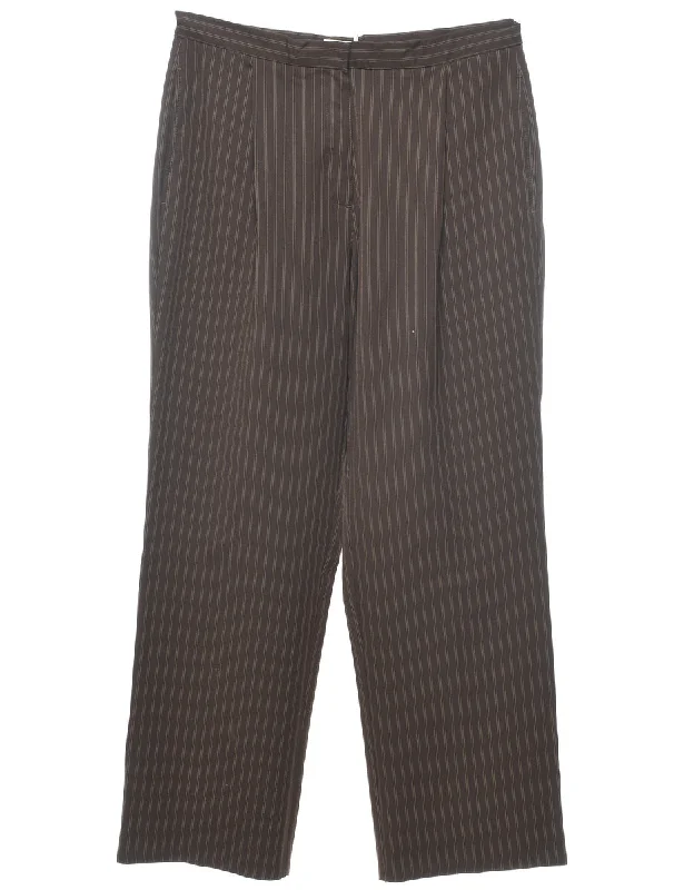 Striped Dark Brown Trousers - W34 L31