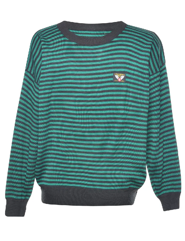 Striped Dark Green & Black Jumper - M