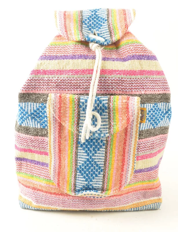 Striped Hippy Style Multi-Colour Woven Backpack - M