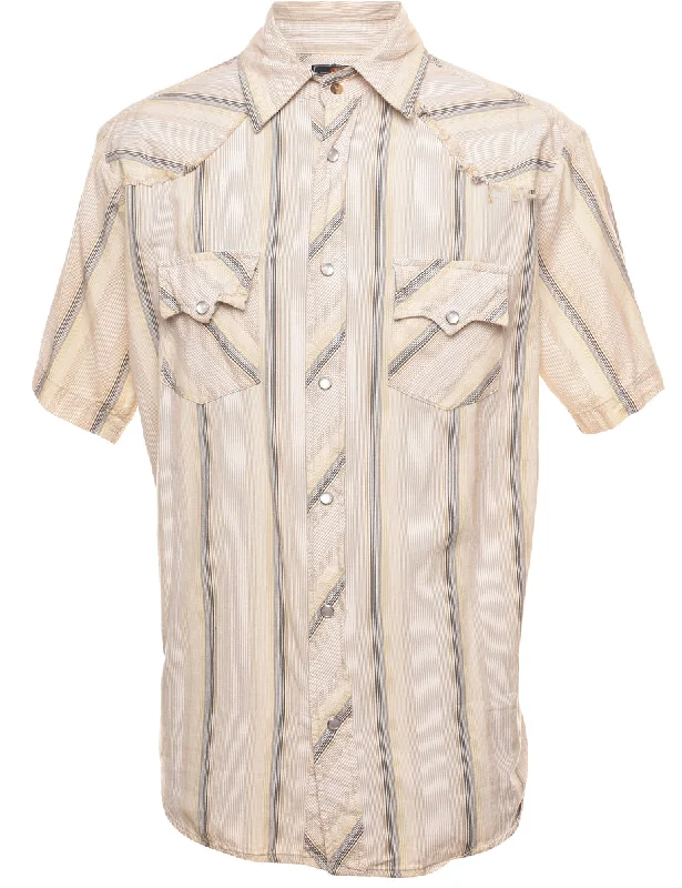 Striped Off-White & Yellow Western Shirt - M