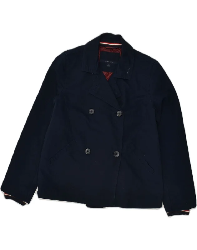 TOMMY HILFIGER Womens Double Breasted Coat UK 10 Small Navy Blue Polyester