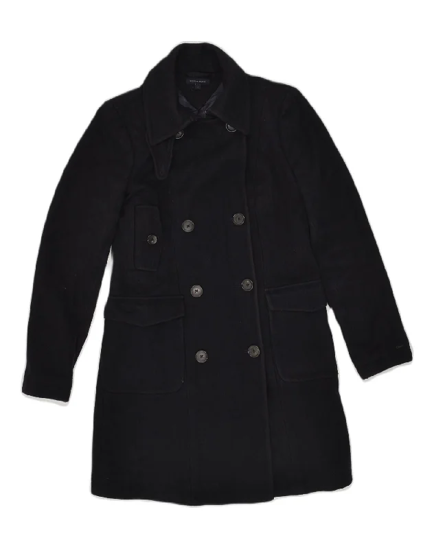 TOMMY HILFIGER Womens Double Breasted Coat UK 10 Small Navy Blue Wool