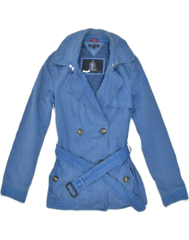 TOMMY HILFIGER Womens Pea Coat UK 8 Small Blue Cotton