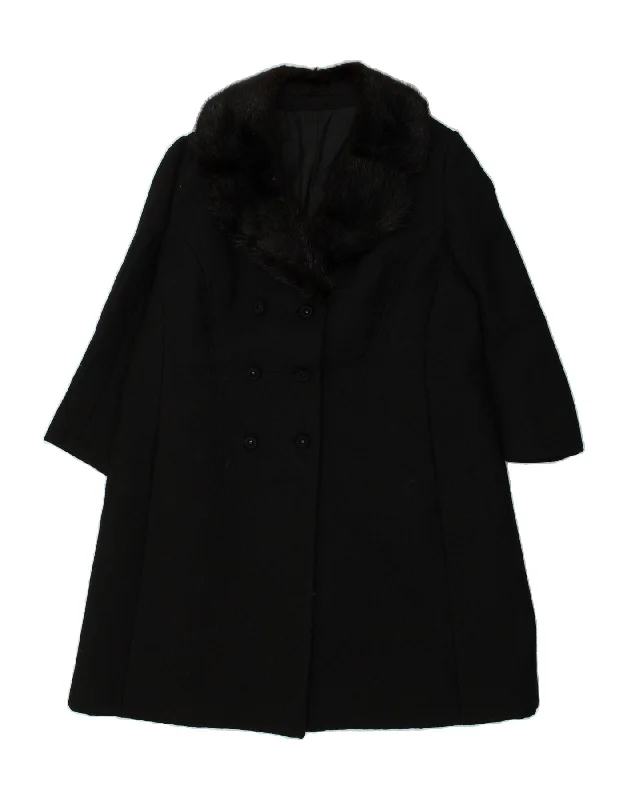 TRIS Womens Double Breasted Coat UK 14 Medium Black