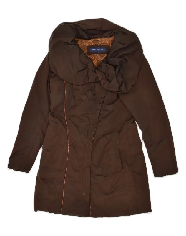 TRUSSARDI Womens Padded Coat IT 42 Medium Brown Polyester