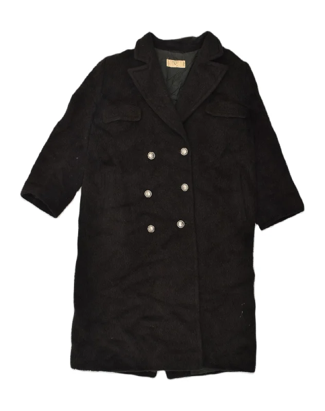 VALENTINO Womens Double Breasted Coat IT 44 Medium Black Wool