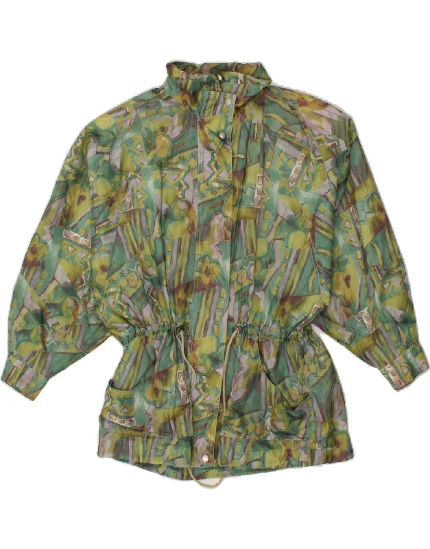 VINTAGE Womens Abstract Pattern Rain Jacket UK 12 Medium Green