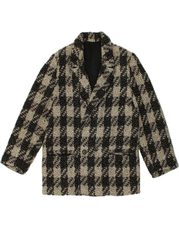 VINTAGE Womens Double Breasted Coat IT 44 Medium Grey Check