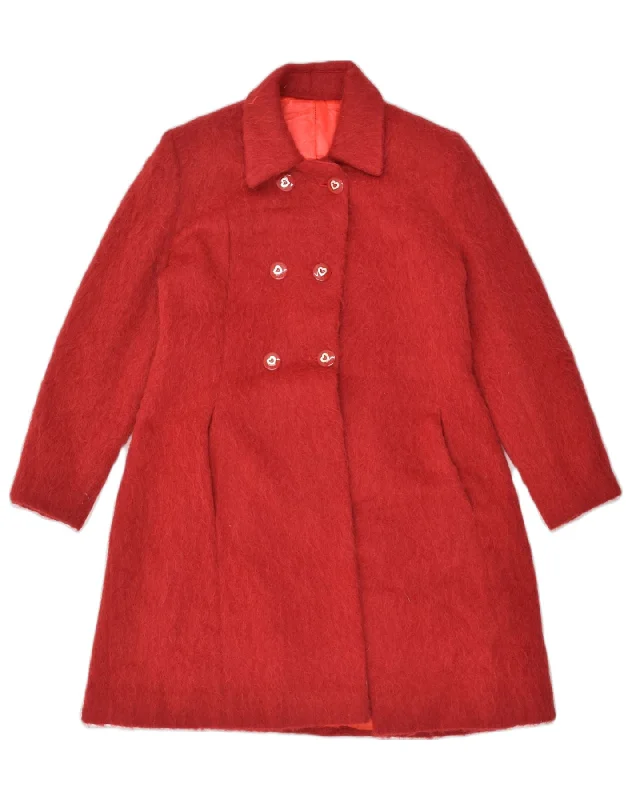 VINTAGE Womens Double Breasted Coat UK 12 Medium Red Wool