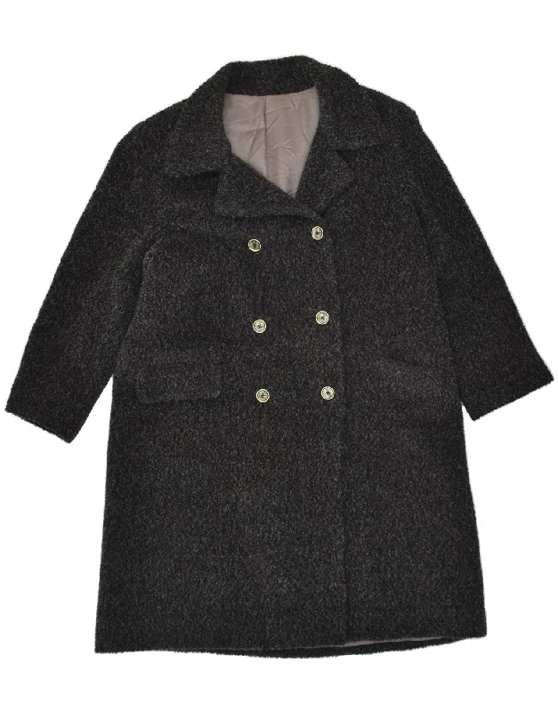 VINTAGE Womens Double Breasted Coat UK 16 Large Grey