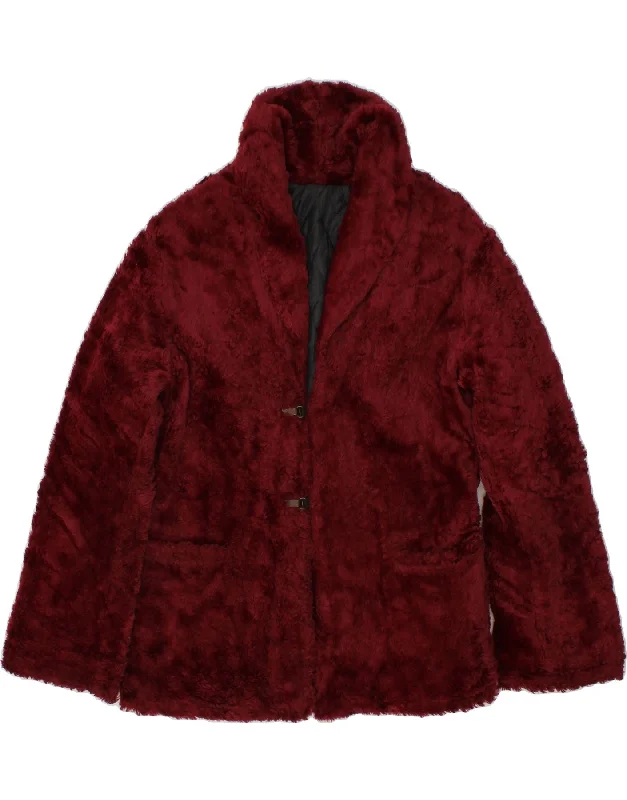 VINTAGE Womens Faux Fur Jacket UK 16 Large Maroon