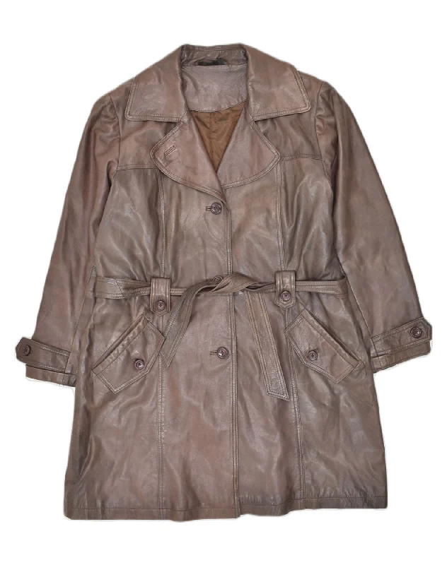 VINTAGE Womens Leather Coat EU 44 XL Brown