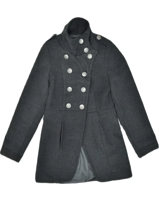 VINTAGE Womens Military Double Breasted Coat UK 8 Small Grey