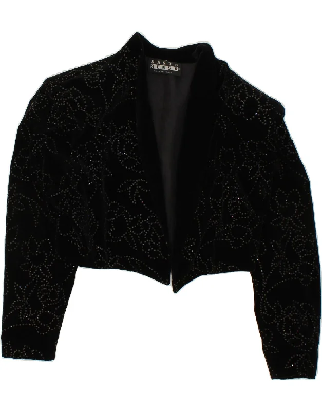 VINTAGE Womens Open Bolero Jacket IT 46 Large Black Floral Viscose