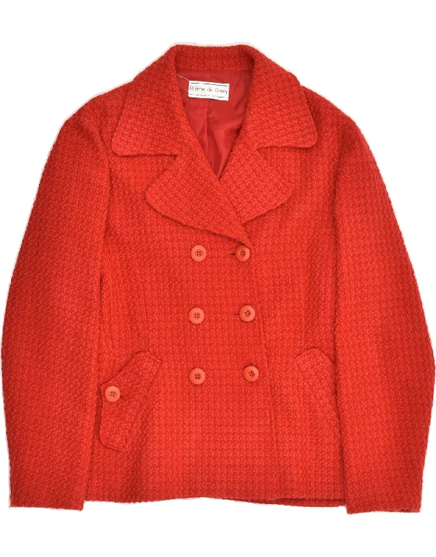 VINTAGE Womens Pea Coat IT 46 Large Red Houndstooth Wool