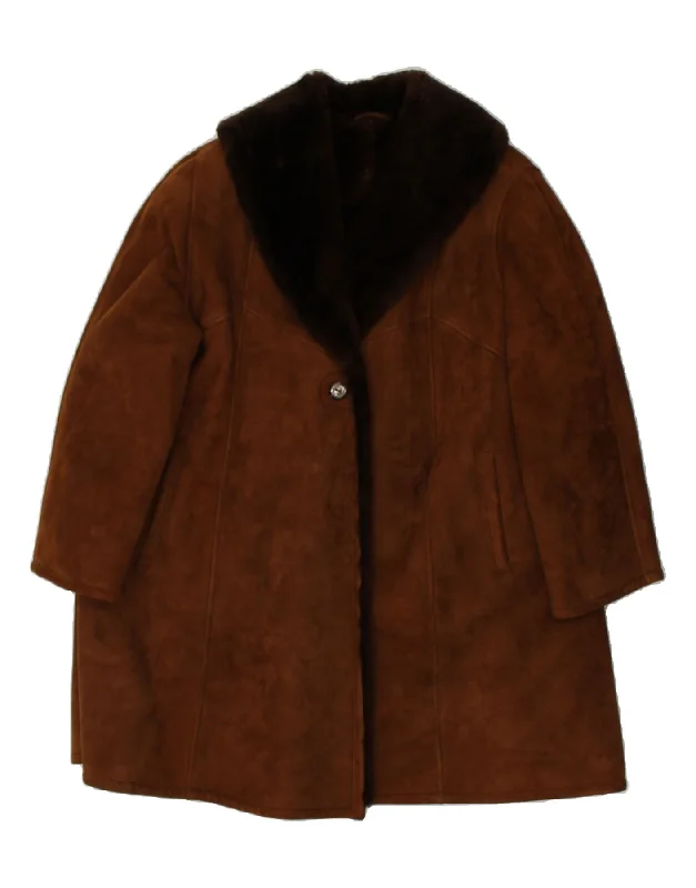 VINTAGE Womens Shearling Coat EU 44 XL Brown