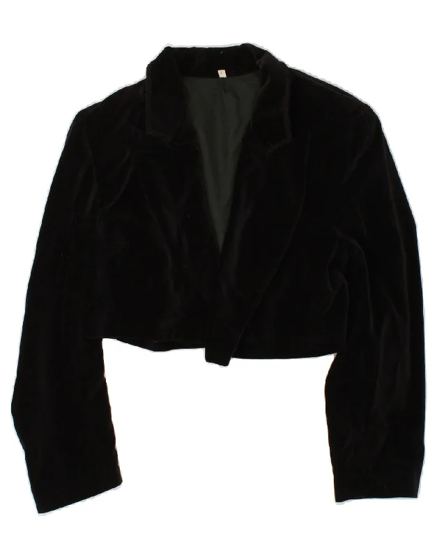 VINTAGE Womens Velvet Open Bolero Jacket IT 42 Medium Black Cotton