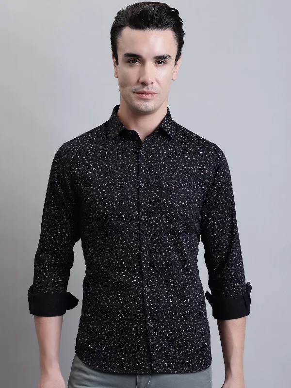 Men's Black Casual Floral Print Full Sleeve Shirt