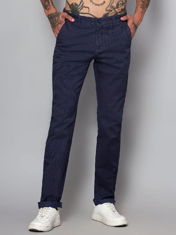 Men's Casual Flat front Navy Blue  Trousers