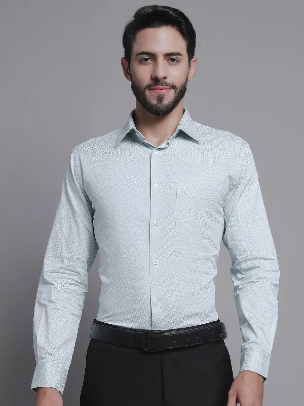 Men's Mint Formal Geometric Print Full Sleeve Shirt