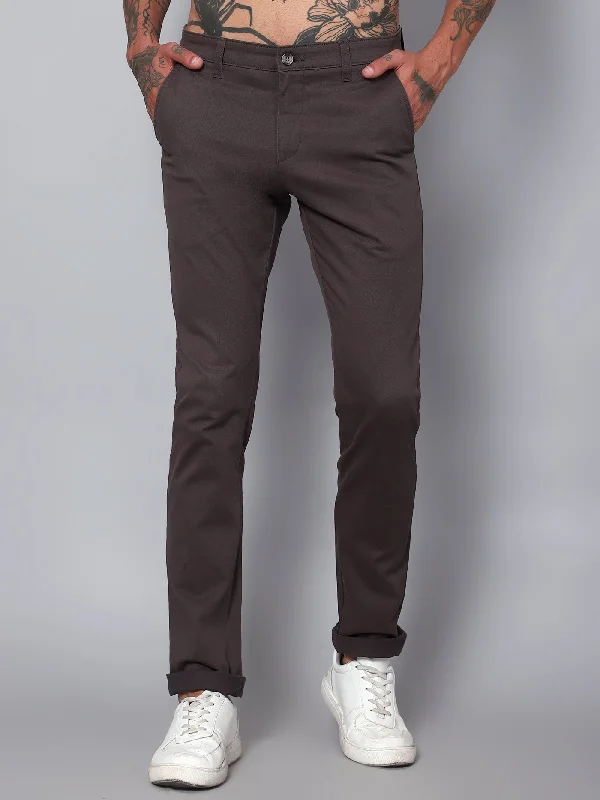 Men's Casual Flat front Dark Grey  Trousers