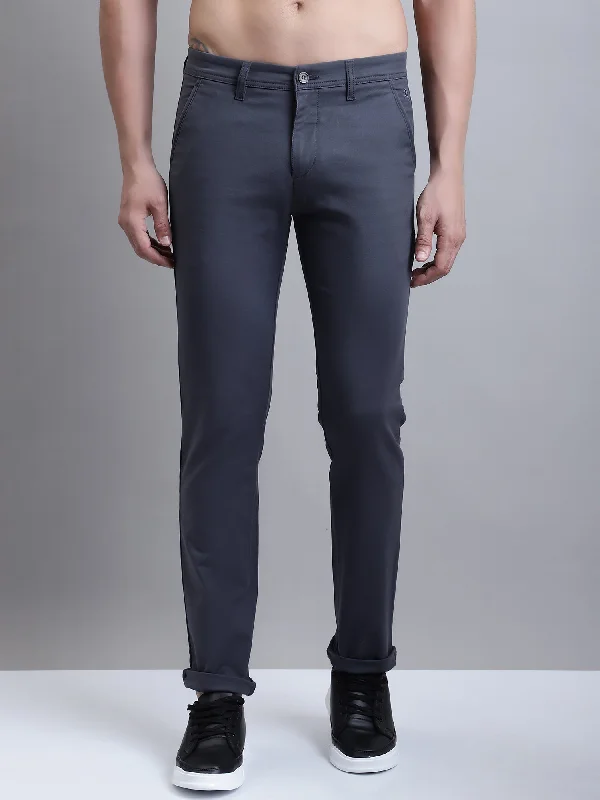 Men's Casual Flat front Dark Grey  Trousers