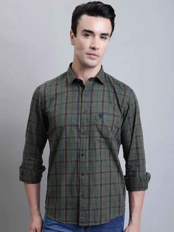 Men's Green Casual Medium Checks Full Sleeve Shirt