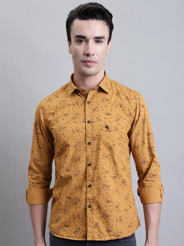 Men's Mustard Casual Floral Ditsy Print Full Sleeve Shirt