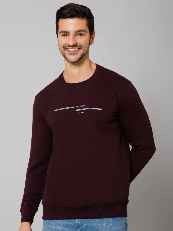 Solid Wine Full Sleeves Round Neck Regular Fit Casual Sweatshirt for Men