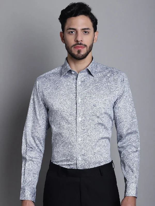 Men's Navy Blue Party Paisley Print Full Sleeve Shirt