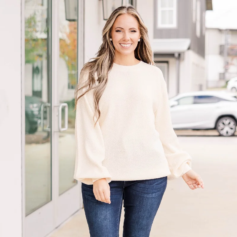 Cozy Bubble Sleeve Sweater, Cream