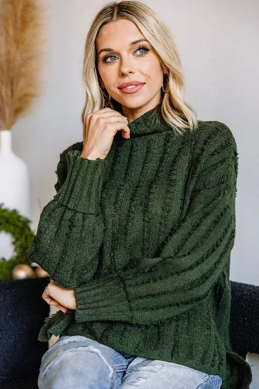 Start The Conversation Hunter Green Fringe Sweater