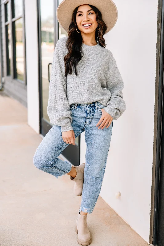 The Slouchy Light Gray Bubble Sleeve Sweater