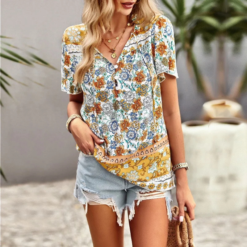 Casual Elegant Printed Flare Short Sleeve T-Shirts Wholesale Womens Tops