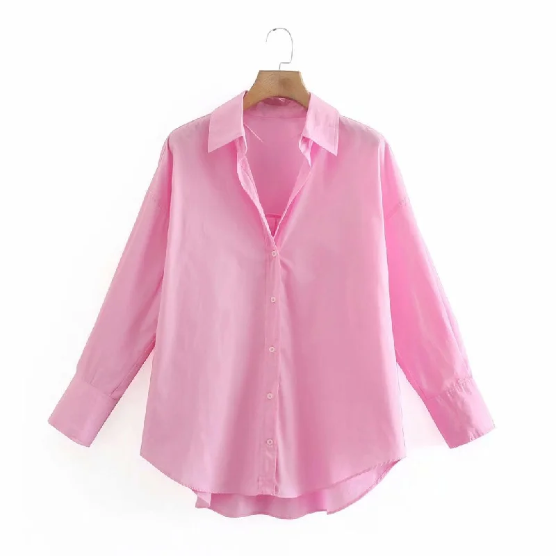 Casual Loose Single-Breasted Lapel Tops Wholesale Womens Long Sleeve T Shirts