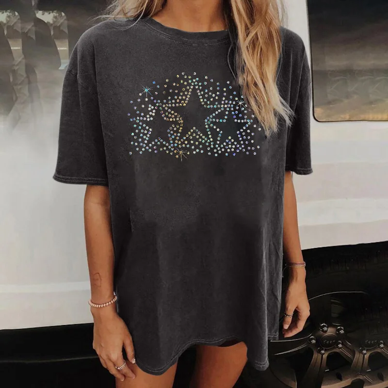 Loose Fashion Short Sleeve Summer Sequin Tops Wholesale Women'S T Shirts