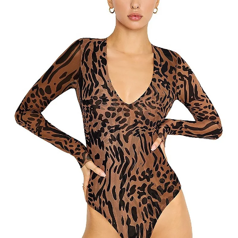 Womens Animal Print Scoop Neck Bodysuit