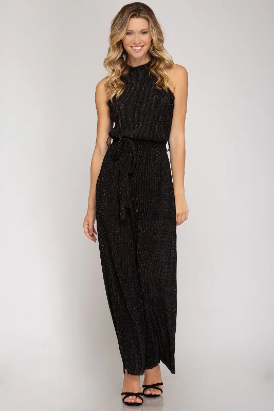 She And Sky Lurex Halter Jumpsuit