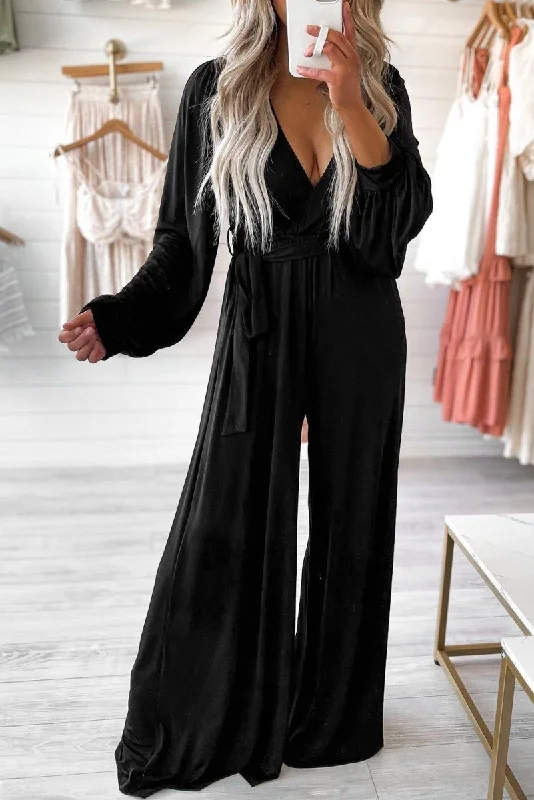 Black Peek-A-Boo Back Wide Leg Jumpsuit