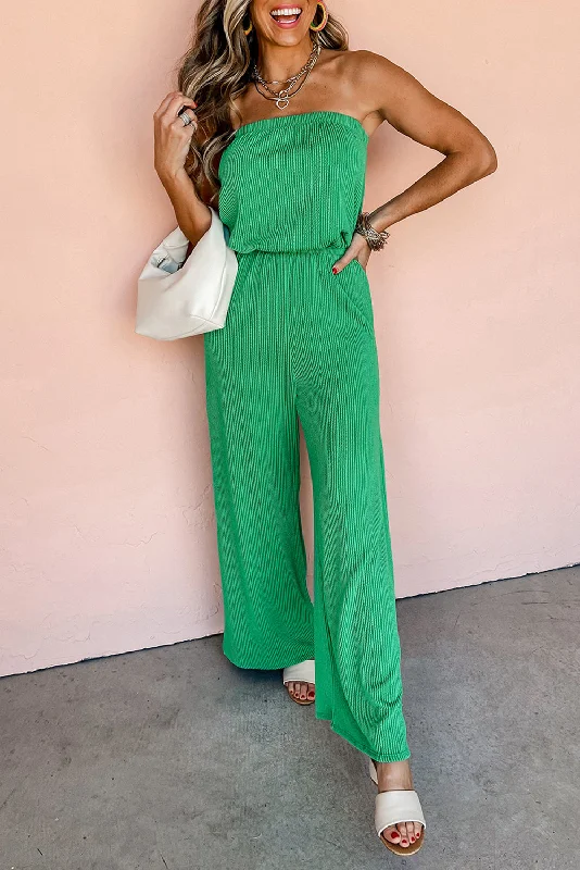 Sea Green Strapless Wide Leg Jumpsuit