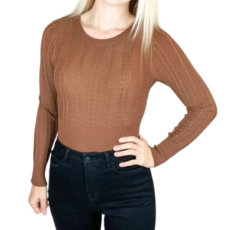 Cable Knit Bodysuit In Brown