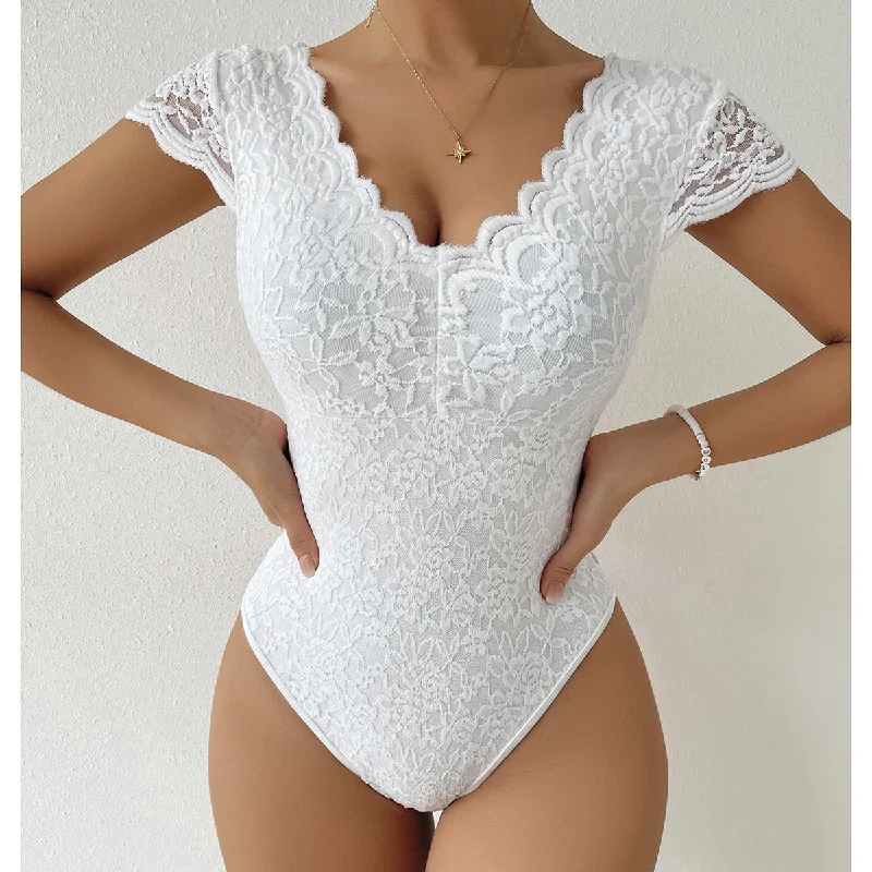 Floral Lace  Elastic Bodysuits